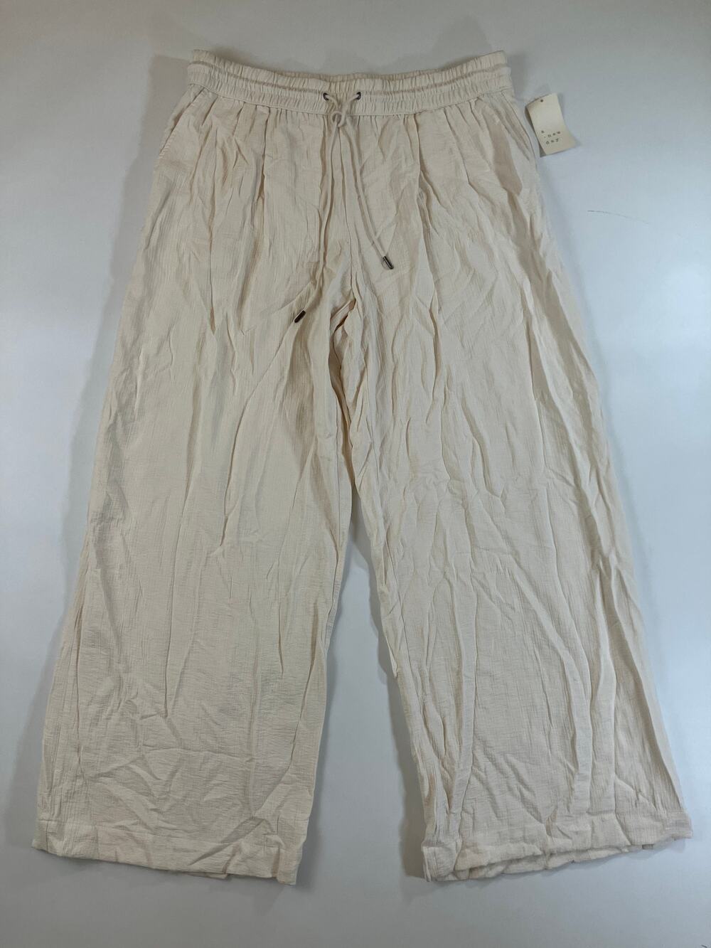 A New Day Women XL Cream Gauze Wide Leg Pull On Pants Drawstring NWT Target